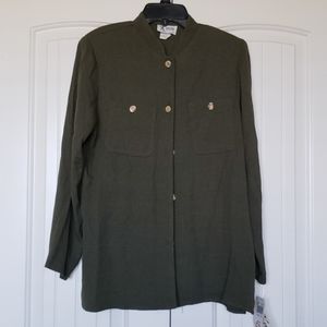 K Petite Olive Green Button Down Blouse